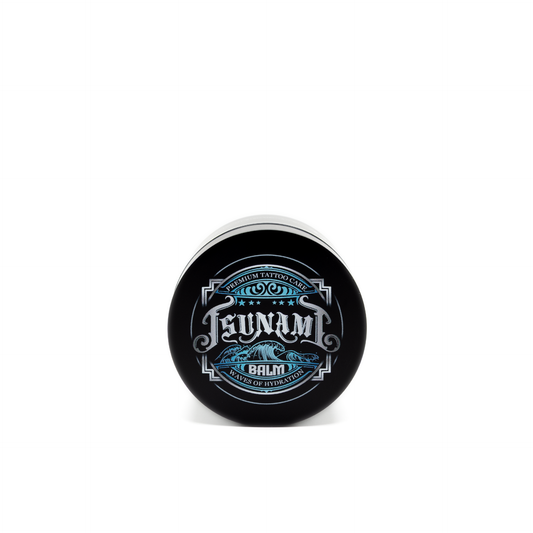 Tsunami Balm Tattoo Balm 1.7 oz jar, lid view