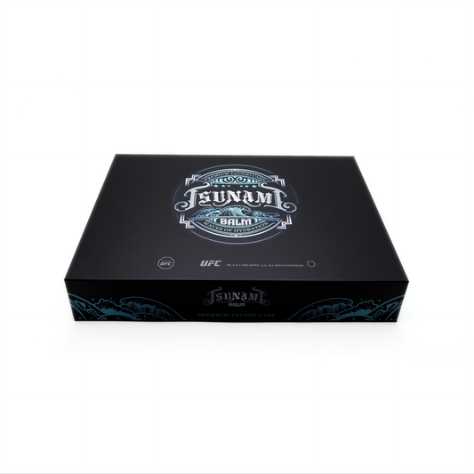 Tsunami Balm Tattoo Care Set gift box, closed, front view